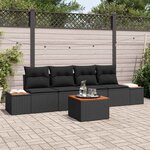 vidaXL Ensemble de canapé de jardin avec coussin 5 Pièces Noir Poly rotin