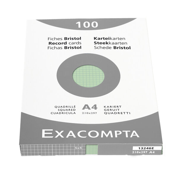Paquet de 100 Fiches BRISTOL 210x297 mm 5X5 Vert EXACOMPTA