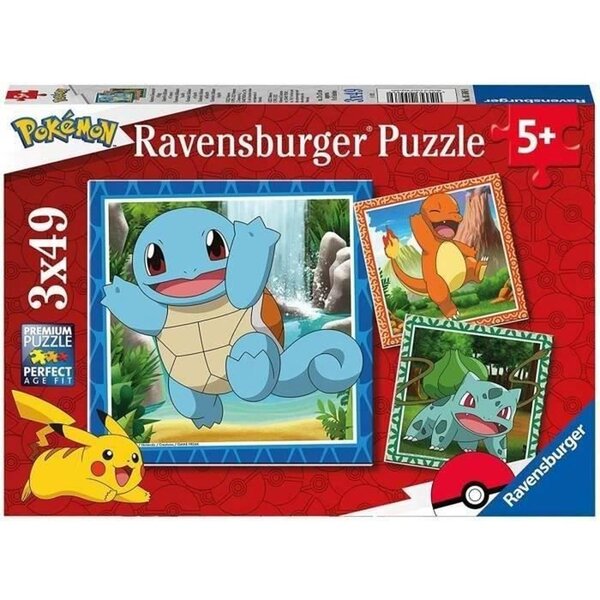 Puzzle pour enfants 3 x 49 pièces Pokémon - Salameche  Bulbizarre et Carapuce 3 posters inclus