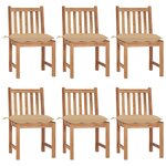 vidaXL Chaises de jardin lot de 6 avec coussins Bois de teck massif