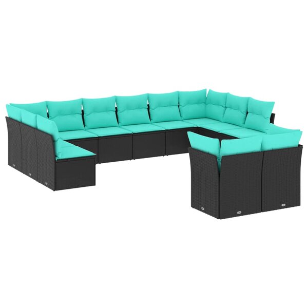 vidaXL Salon de jardin avec coussins 12 Pièces noir résine tressée