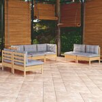 vidaXL Salon de jardin 7 Pièces avec coussins gris bois de pin massif