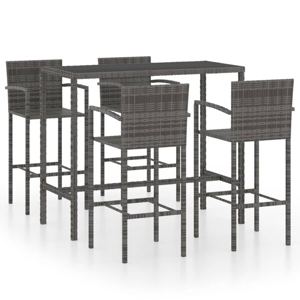 vidaXL Ensemble de bar de jardin 5 Pièces Résine tressée Gris