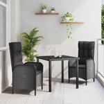 vidaXL Ensemble de salle à manger pour jardin 3 Pièces Noir Poly rotin