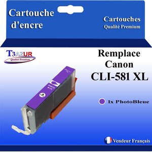 T3AZUR - Cartouche compatible avec Canon CLI581XL CLI-581 XXL pour Canon Pixma TS8350 TS8350 TS8351 TS8352 TS9100 TS9150 TS9155 Photo Bleue