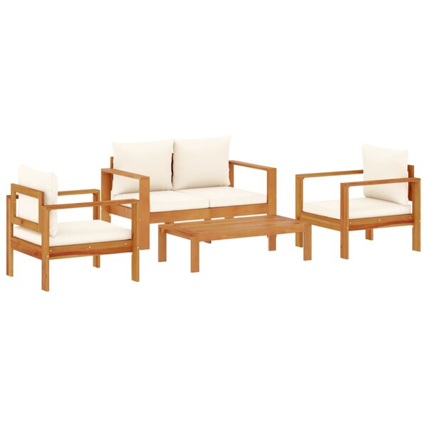 vidaXL Salon de jardin avec coussins 4 Pièces bois d'acacia massif
