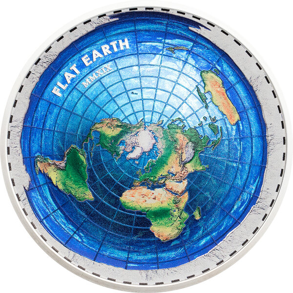 Pièce de monnaie en Argent 10 Dollars g 62.2 (2 oz) Millésime 2019 Great Conspiracies FLAT EARTH