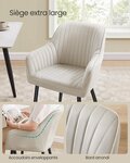 Chaise de salle à manger fauteuil siège rembourrée avec accoudoirs largeur d’assise 49 cm pieds en métal revêtement en velours charge 110 kg pour salon chambre beige 12_0004918