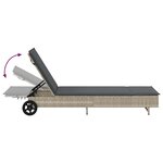vidaXL Chaise longue avec roues et coussins gris clair résine tressée