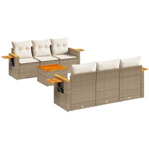 vidaXL Salon de jardin avec coussins 7 Pièces beige résine tressée