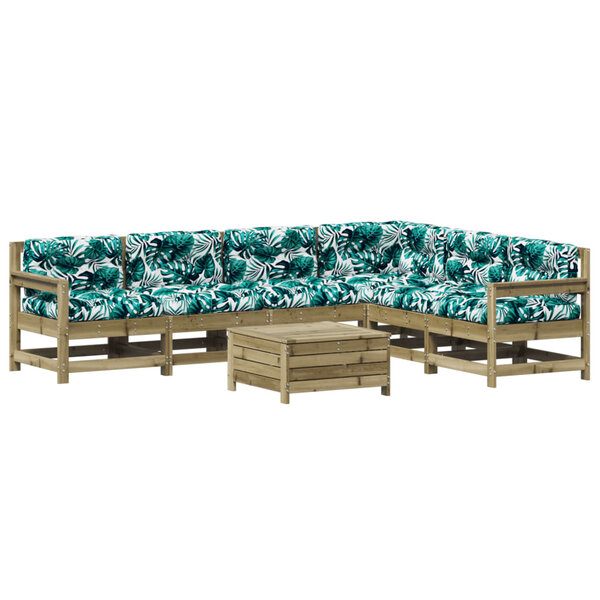 vidaXL Salon de jardin 7 Pièces avec coussins bois de pin imprégné