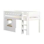 Flexa WHITE Lit mi-hauteur avec echelle droite 90 x 200 cm Facades cabane cadre chene Barriere de securite classique Blanc et chene