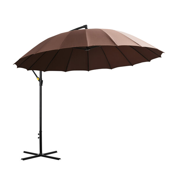 Parasol déporté rond inclinable manivelle piètement mât métal. dim. Ø 2 96 x 2 6H m polyester haute densité chocolat