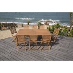 Ensemble repas de jardin  8 a 12 personnes - Table extensible 200/250/300 x 100cm + 6 chaises - Bois Eucalyptus FSC