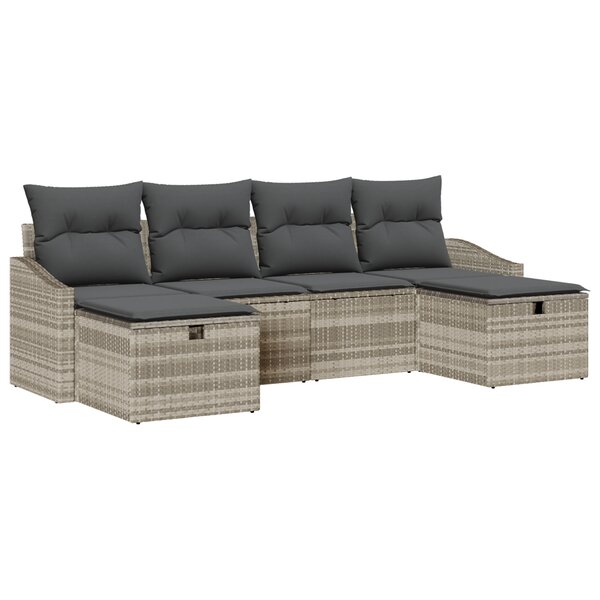 vidaXL Ensemble canapé de jardin 6 pièces avec coussins en poly rotin gris clair