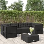 vidaXL Salon de jardin 6 Pièces avec coussins Noir Résine tressée