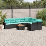 vidaXL Salon de jardin 10 Pièces avec coussins noir résine tressée