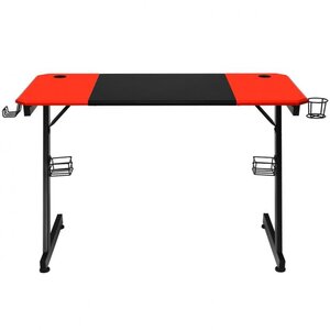 Bureau gaming surface en fibre de carbone 120 x 60 x 76 cm avec porte-gobelet crochet pour ecouteurs et supports audio noir et rouge 20_0008009