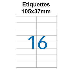 Étiquettes adhésives  105x37mm  (16étiquettes/feuille) - blanc - 20 feuilles -t3azur