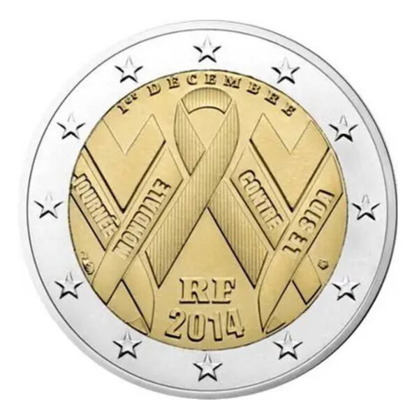 2 euros commémorative France 2014 - SIDACTION  Ruban rouge.