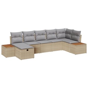 Ensemble de canapé de jardin vidaXL 7 pièces avec coussins beige rattan poly