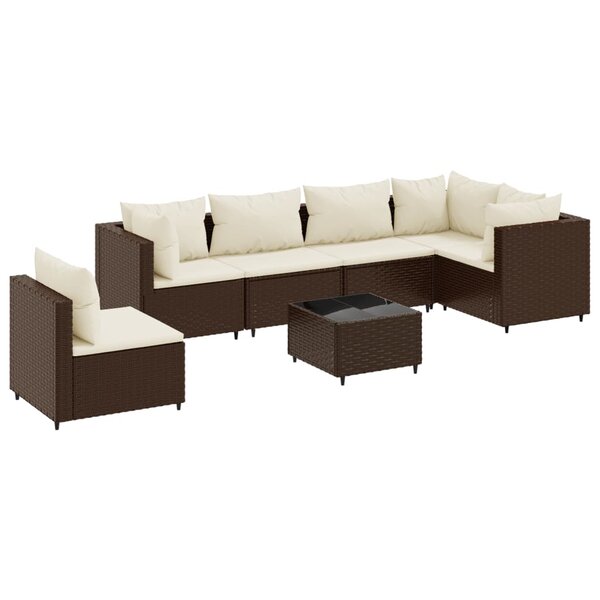 vidaXL Salon de jardin avec coussins 7 Pièces marron résine tressée