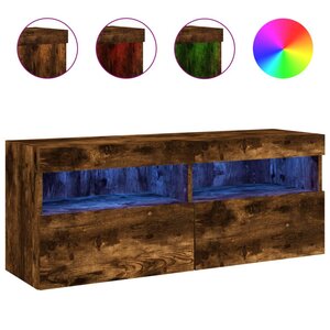 vidaXL Meuble TV mural avec lumières LED chêne fumé 100x30x40 cm