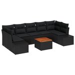 vidaXL Canapé de jardin 8 pièces en poly rotin noir et acacia