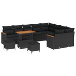 vidaXL Ensemble de salon de jardin de 12 pièces avec coussins en poly rotin noir et acacia