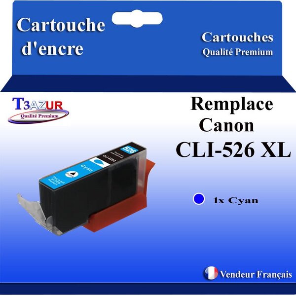 T3AZUR - Cartouche compatibles avec Canon CLI526 CLI-526 XL pour Canon Pixma MG5100 MG5140 MG5150 MG5200 MG5250 MG5350 MG6150 - Cyan
