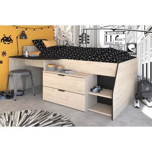 Lit combiné enfant en décor chêne jackson et noir - 90 x 190/ 200 cm