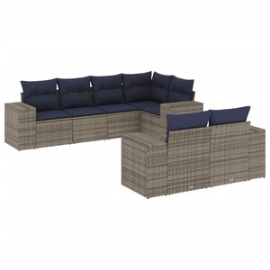 vidaXL Salon de jardin 7 Pièces avec coussins gris résine tressée