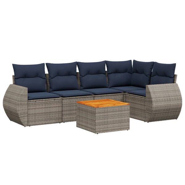 vidaXL Salon de jardin 6 Pièces avec coussins gris résine tressée