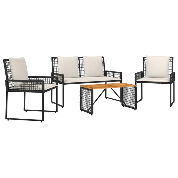 vidaXL Ensemble de meubles d'extérieur 4 Pièces Noir et blanc crème