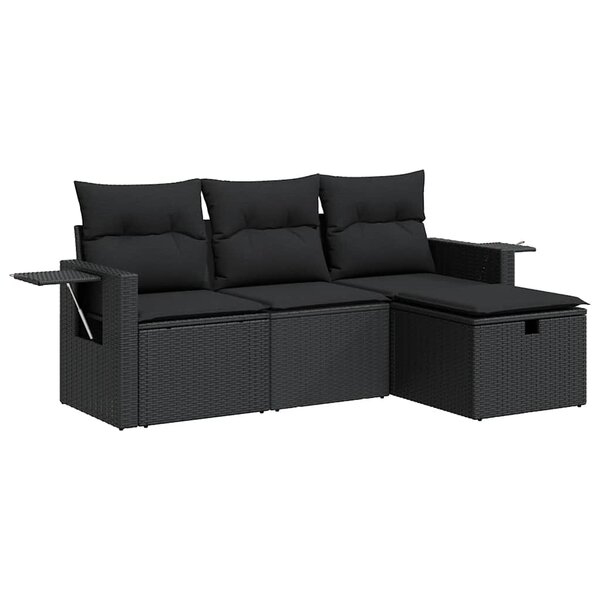 vidaXL Salon de jardin 4 Pièces avec coussins noir résine tressée