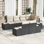 vidaXL Ensemble de canapé de jardin 7 Pièces Noir et crème Poly rotin