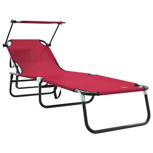 vidaXL Chaise longue pliante avec coussin Rouge 56 x 190 x 81cm tissu