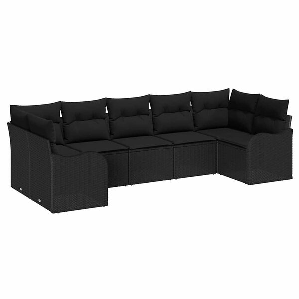 vidaXL Ensemble de canapé de jardin avec coussin 7 Pièces Noir Poly rotin