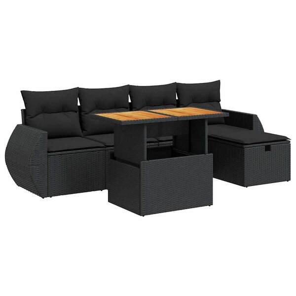 vidaXL Salon de jardin 6 Pièces avec coussins noir résine tressée acacia