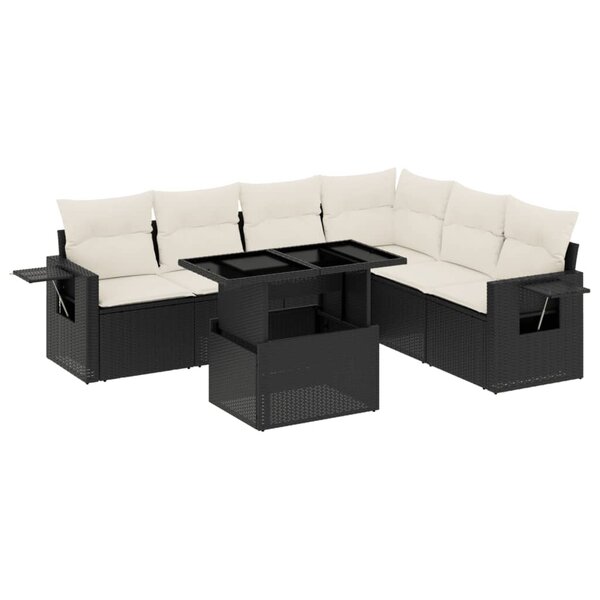 vidaXL Salon de jardin 7 Pièces avec coussins noir résine tressée