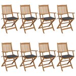 vidaXL Chaises pliables de jardin lot de 8 avec coussins Bois d'acacia