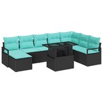 vidaXL Ensemble de canapé de jardin avec coussin 9 Pièces Noir et bleu
