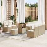 Ensemble de Canapé de Jardin 8 Pièces avec Coussins Beige Poly Rattan Acacia