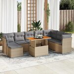 vidaXL Salon de jardin avec coussins 9 Pièces beige résine tressée