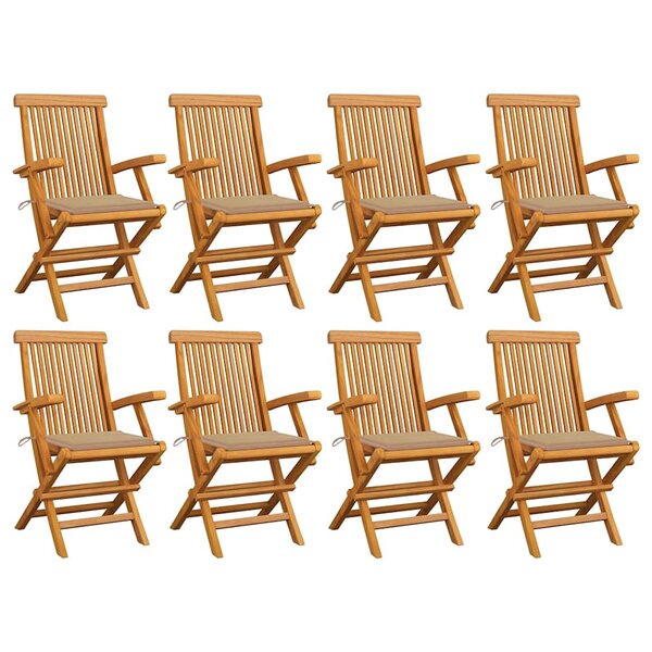 vidaXL Chaises de jardin avec coussins beige lot de 8 Bois teck massif