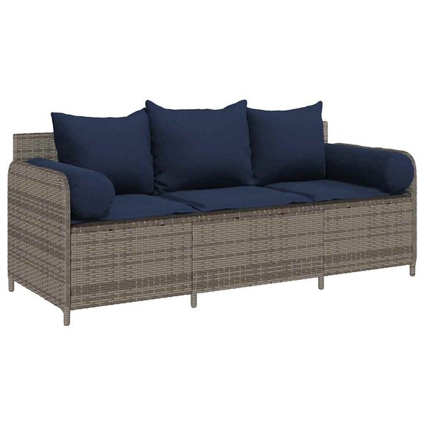 vidaXL Canapé de jardin avec coussins 3 places gris résine tressée