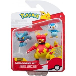 Jazwares PKW3604 - Figurines Pokémon de bataille Tiplouf  Feuforêve et Magmar