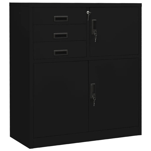 Armoire de bureau acier noire 90 x 40 x 102 cm avec étagère réglable et tiroirs pratiques style contemporain 02_0046905