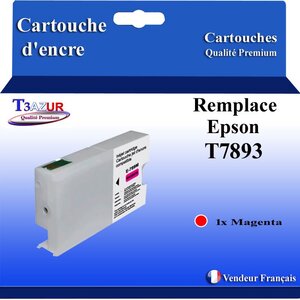 T3AZUR- Cartouche Compatible avec Epson T7893 T7913 remplace Epson WorkForce Pro WF5110DW WF5190DW WF5620DWF WF5690DWF Magenta