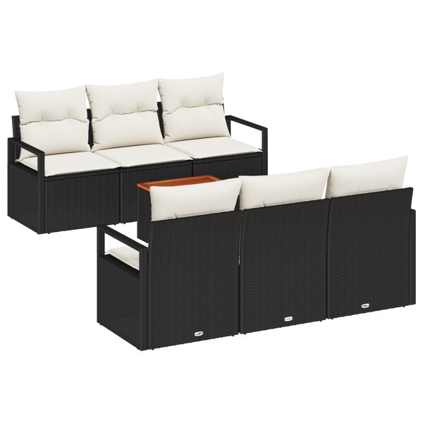 Ensemble de canapé de jardin de 7 pièces avec coussins Noir Poly Rotin Acacia